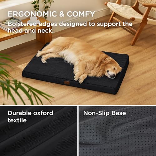 BEDSURE orthopädisches Hundebett Grosse Hunde - 112x81x7.6cm Hundekissen flauschig Hundematte waschbar Hundematratze in schwarz für große Hunde
