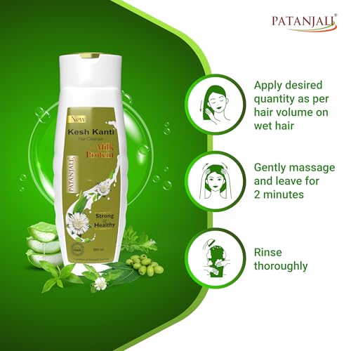 Image of Patanjali Kesh Kanti Milk Protein Shampoo Hair Cleanser 180ml - Hair Breakage & Fall Care Herbal Shampoo | Suitable for All Hair Types | For Men & Women | For Daily Use