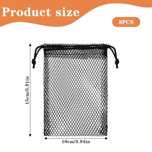 8 Pcs Mesh Bags, Small Mesh Bags Drawstring Rock Collecting Bag Black Drawstring Storage Bag Polyester Net Sack 6 X 4" Mini Net Sack for Traveling Portable Outdoor Activities2