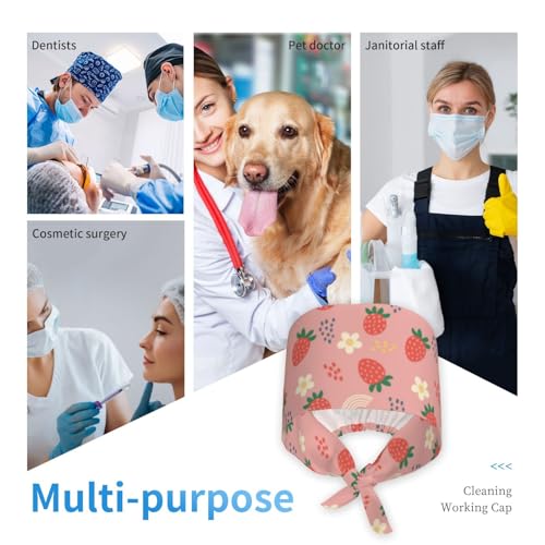 Image of Working Cap Scrub Cap with Sweatband Adjustable Unisex Women Tie Back Hat Nurse Surgical Caps