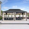 PURPLE LEAF 12' X 20' Hardtop Gazebo with Galvanized Steel Double Roof Aluminum Metal Gazebo for Patio Lawn and Garden Included Netting and Beige Curtains