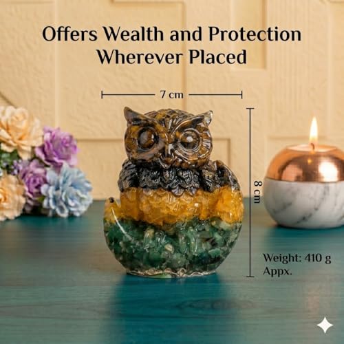 Image of Money Magnet Owl with Moon Base (Maa Laxmi Ji Vahan) with 4 Money Attraction Crystals for Wealth & Protection | Vastu Feng Shui Owl for Money Attraction & Good Luck | Home Decor Gift