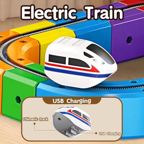Image of Mashes Toy Train Set with Real Smoke, and LED Lights| Battery-Operated Railway Set | Train Set with DIY Railway Tracks for Kids 3+ | Educational Gift for Kids | Made in India (Magnetic Train 130 Pcs)