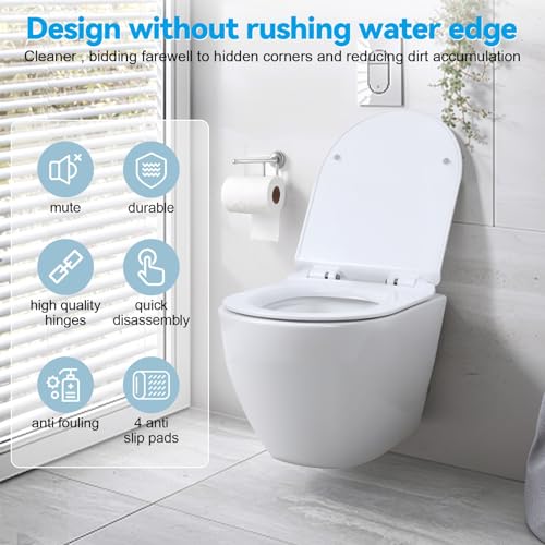 Inodoro de pared, inodoro monobloque con bidé sin tanque, asiento con cierre suave y descarga potente, capacidad 300KG, inodoro moderno blanco para baño y espacios pequeños miniatura 2