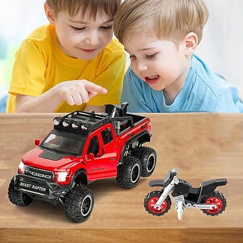Image of ARNIYAVALA Toy Pickup Trucks for Boys F150 Raptor Diecast Metal Model Car with Sound&Light for Kids Age 3 Year&Up Red