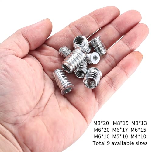 Einschraubmutter Holz, 155 Stück Gewindeeinsatz Muttern, M4 M5 M6 M8 Hex Innensechskantmuttern, Einschraubmuffen, Eindrehmuffe Sortiment Set für Holz Möbel,Weißes Zink