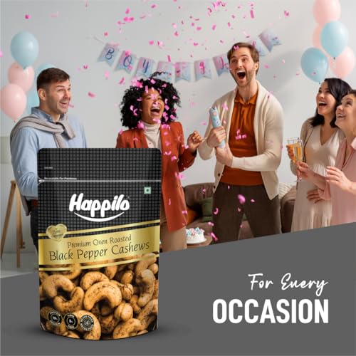 Image of Happilo Salted Black Pepper Whole Cashews 160g|Crunchy Nuts|Non-Fried|Zero Cholesterol Natural Jumbo Size Whole Kaju Nuts & Dry Fruits|Rich in Protein, Roasted Crunchy Delicious Healthy Snacks