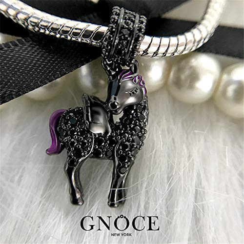 Gnoce"Divine Soul and Spirit" Black Plated Unicorn with Wings Beads 925 Sterling Silver Charm Pendant Locket fit for Bracelet/Necklace