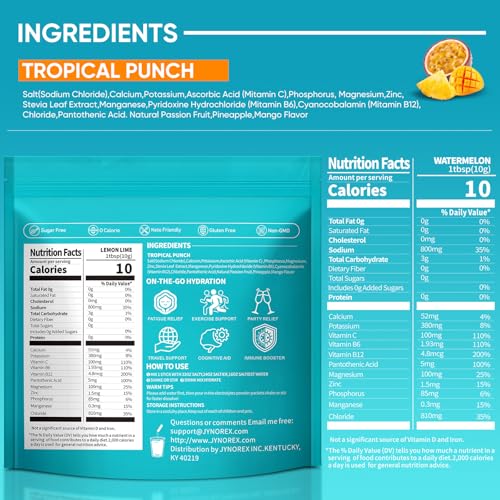 Image of Electrolytes Powder Packets Sugar Free, 30 Sticks High Sodium Hydration Packets, Low Calorie Electrolyte Packets Drink Mix Liquid Daily IV with Tropical Punch, 10.5OZ