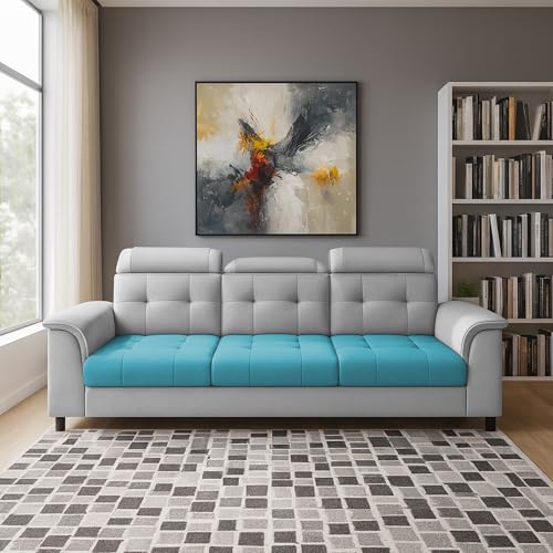 Image of Casaliving Ella 3 Seater Sofa Set for Living Room (Turquise Grey Colour Fabric) Premium Fabric Sofa