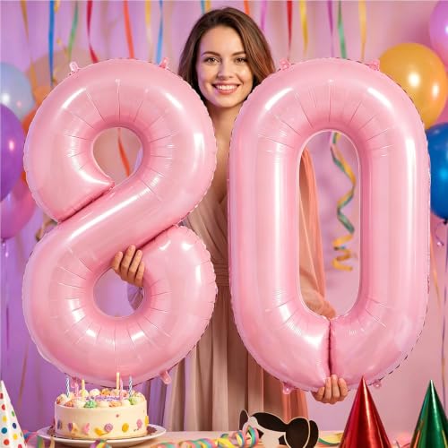 Image of Number Balloons Pink Party Balloon - Giant Number 80 Balloon, 40 Inch Large Balloon, Birthday Decorations for Women, Birthday Balloon for Anniversary Baby Shower Princess Party Decorations