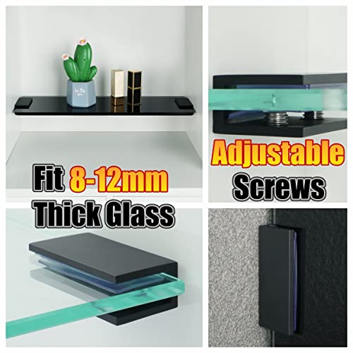 Alise Glass Shelf Bracket Adjustable Shower Brackets,Heavy Duty Rectangle Clamp Holder For 8-12Mm Glass Shelves,Wall Mount Sus 304 Stainless Steel Clamps Clip Support Panel Hardware,Black(Pack Of 2) #TOP3