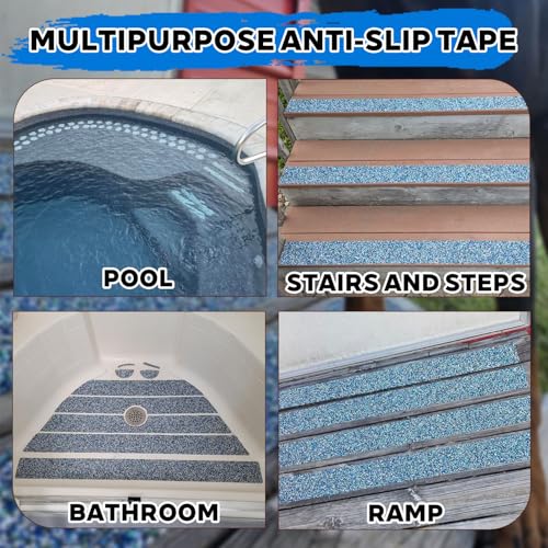 Image of Blue Rubber Anti Slip Tape 2Inchx16.5Feet,Blue Non Slip Tape for Pool,Stair Steps,Bathroom,Trails,tub,Boats,ramp,Stairs Grip Tape,No Skid, High Traction Friction