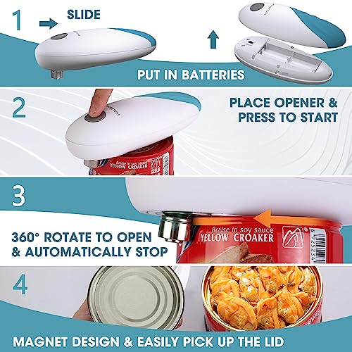 HAUSHOF Electric Can Opener, Automatic Tin Opener with One Touch Switch, Hands-Free and Smooth Edge Battery Tin Openers for The Elderly and Arthritic, Blue - Image 3