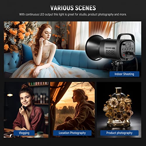 NEEWER CB60B 70W LED Video Light with 2.4G&APP Control, COB Bi Color 2700K-6500K 34000Lux at 1m/CCT Mode/CRI97+/12 Scenes/Bowens Mount Continuous Output Lighting for Studio Photograpny/Video Recording