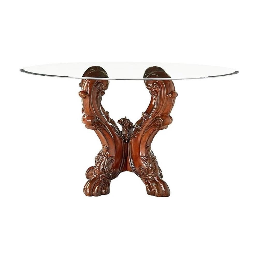 BOWERY HILL Dining Table with Single Pedestal in Cherry Oak and Clear Glass, 54" L x 54" W x 30" H