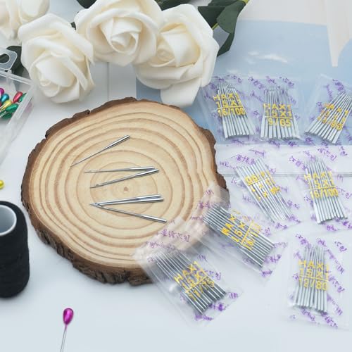 Juxiamal 80 PCS Universal Sewing Machine Needles 6 Sizes 65/9 75/11 80/12 90/14 100/16 110/18 Compatible with Singer Brother Heavy Duty Sewing Needles for Leather Embroidery Jeans