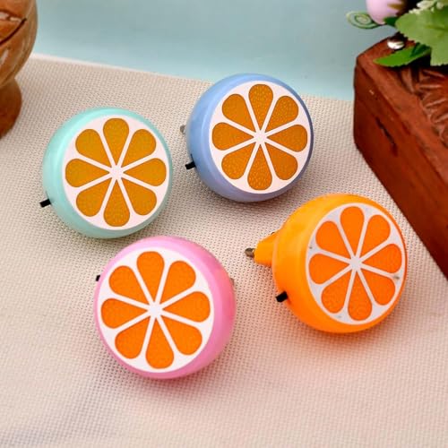 Image of Ascension Pack of 4 LED Orange Slice Night Lamp with Switch Plug-in Wall Night Light Warm Soft Glow Decorative Light for Bedroom, Hallway Kids Room Kids Birthday Party Return Gifts Item (Random Color)