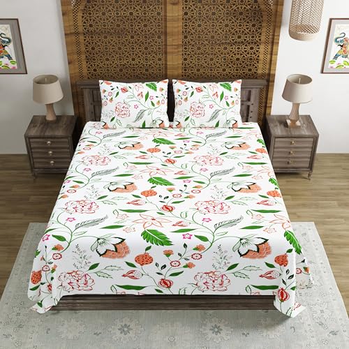 Image of BLOCKS OF INDIA Hand Block Printed 200 TC Cotton King Size Bedsheet, Orange Anar JAAL