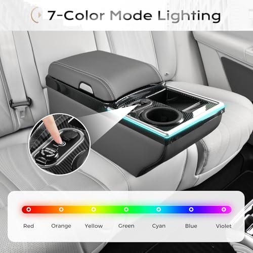 Image of Coverado Center Console, Universal Bench Seat Center Console with Wireless Charging & Cup Holder & 7 Light Modes, Truck Back Seat Car Organizer, Rear Central Car Armrest Box with Storage, Gray