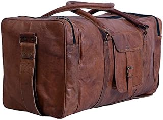 Komal's Passion Leather Leather Duffel Bag Large 24 Inch Square Duffel Travel Gym