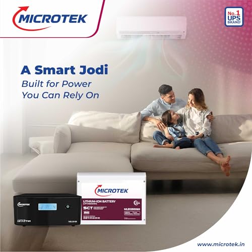 Image of Microtek Inverter with Lithium Battery Combo for Home, Office & Shops | Luxe WiFi 1400 12V Pure Sine Wave 1100VA Inverter + 12.8V 100Ah Lithium-ion Battery | 36M /60M Warranty