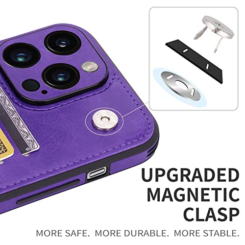 Cardpakee Wallet Phone Case For Iphone 14 Pro Case With Card Holder, Upgraded Fine Hole Camera For Iphone 14 Pro Phone Case Wallet, Leather Flip Cell Phone Cases For Men Women 6.1 Inch Purple #TOP6