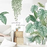 Doneace Green Leaves Wall Stickers Tropical Leaf Plants Wall Decals for Bedroom Living Room Dining R