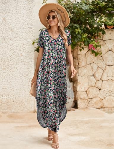 Image of JollieLovin Womens Plus Size Casual Summer Maxi Long Dress Short Sleeve T-Shirt Loose Sun Dress(L-5X)