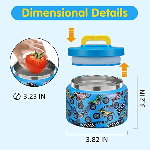 Image of JXXM 8 Oz Thermo Food Jar for Hot & Cold Food for Kids, Insulated Lunch Containers Hot Food Jar,Leak-Proof Vacuum Stainless Steel Wide Mouth Lunch Soup Thermo for School (BLUE-Locomotive)