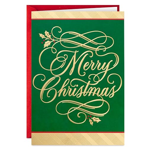 Hallmark Boxed Christmas Cards, Green and Gold (40 Cards with Envelopes)