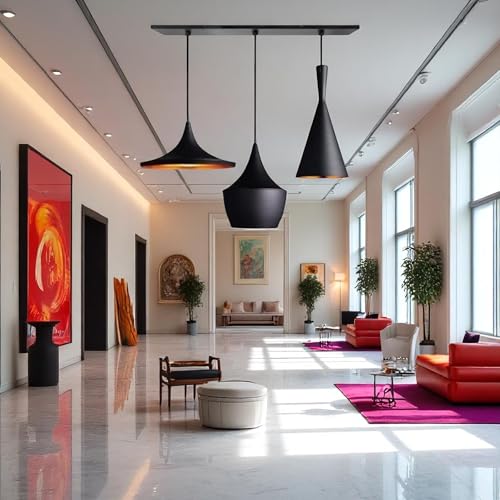 Image of GreyWings Black Aluminium Hanging Pendant Light for Indoor, 3 Cluster Ceiling Light for Dining, Kitchen, Living Room, Modern E27 Lamp Fixture,(Small) Linear Set