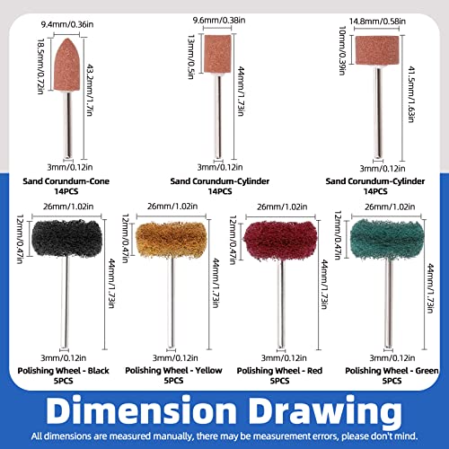 Glarks 62Pcs Abrasive Grinding Stone Points Sanding Drill Bit and 120/180/320/400 Grits Buffing Polishing Wheels Set with 1/8 Shank for Rotary Tool