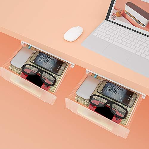 Under Desk Drawer Organizer,Self-Adhesive Pop-up Hidden Under Desk Storage Box,Under Table Drawer Tray Organizers for Home Office School Large Capacity Self-Adhesive Under Desk Tray Storage (White)