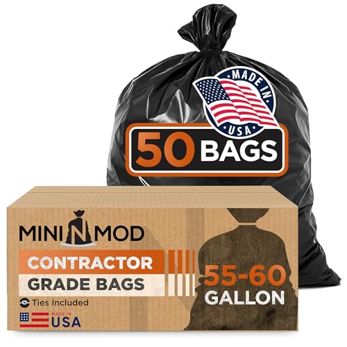 Contractor Garbage Bags 55 Gallon Heavy Duty | 50 Count | Construction Bags Heavy Duty with Ties | 55-60 Gallon Trash Bag for Contractors