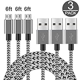 COCOFU Micro USB Cable, 6FT(3Pack)Extra Long Nylon Braided Universal Micro USB Charger High Speed Sync&Charge Cord Wire for Android, Samsung, HTC, Motorola, LG,Tablet and More (Black+Gray)
