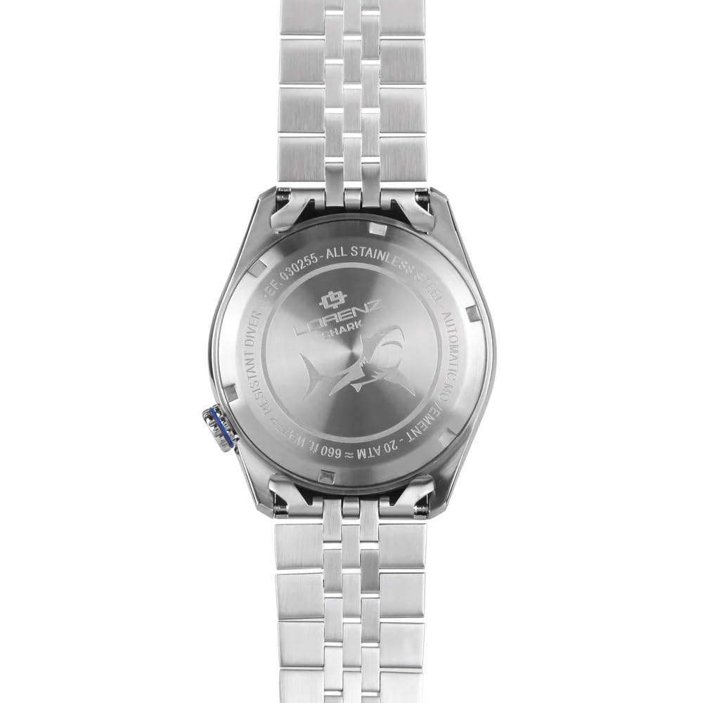 Lorenz Shark V 030255RD - Orologio Sportivo da uomo automatico- Orologio con cinturino in Acciaio Subacqueo Professionale Fino a 200 metri - Box con cinturino in gomma di ricambio
