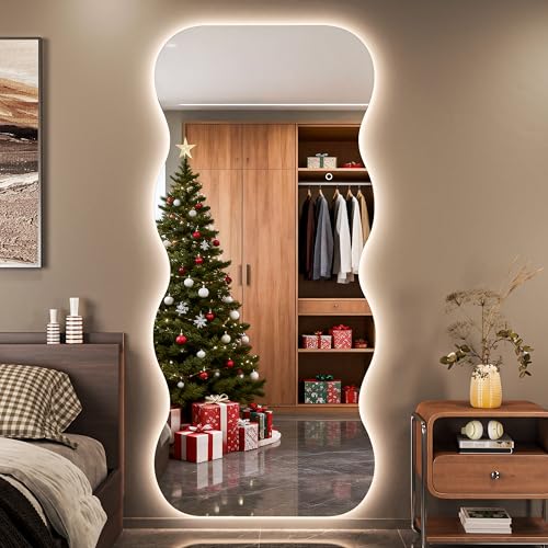 Hasipu Wavy Full Length Mirror with Lights - 71"×31" LED
