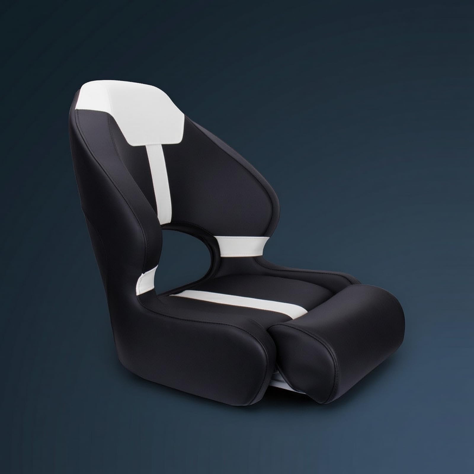 Sedile Timoniere Barca Sedile Timone Poltrona Nautica Sedia Guida Schienale Alto Pieghevole in PVC Marino Traspirante con Supporto Anteriore