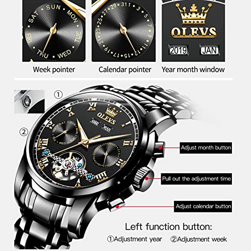 Image of OLEVS Watch Men Mechanical Luxury Classic Fashion Dress Men's Watches Waterproof Stainless Steel Self Winding Watches for Men Large Face Diamond Date No Battery Mens Watch Relojes para Hombres