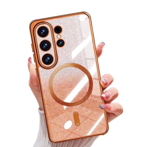 Image of Misscase for Samsung Galaxy S26 Ultra Case Compatible with MagSafe,Built-in Camera Lens Protector Full Protection Soft TPU Anti-Scratch Anti-Fingerprint Magnetic Glitter Slim Case Cover Orange