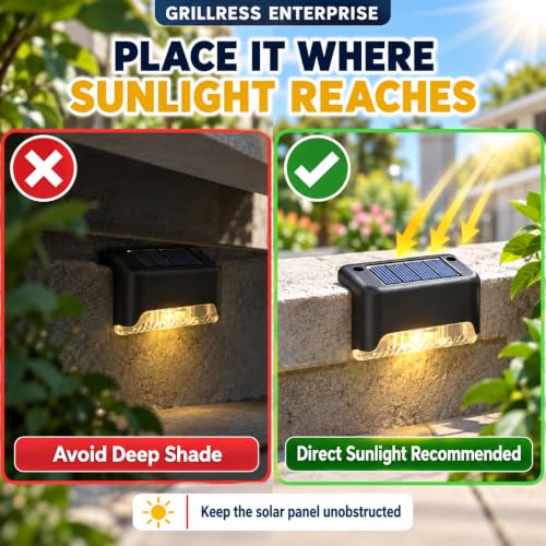 Image of Solar-Powered Deck Lights Outdoor, Waterproof LED Step and Stair Lights with Wide-Angle Illumination, Rechargeable Lighting for Fence, Railing, Patio and Garden (Pack of 10)