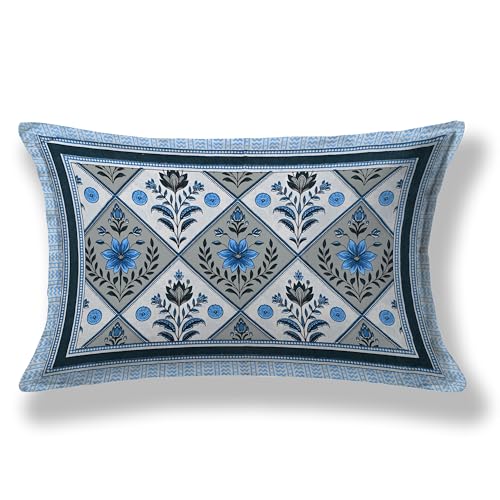 Image of 100% Cotton Single Bedsheet with 1 Pillow Cover | 240 TC Pure Cotton Flat Bed Sheet | Traditional Jaipuri Printed Bedding Set | Soft & Breathable | 60 x 90 Inch (Rangmahal Single 54)