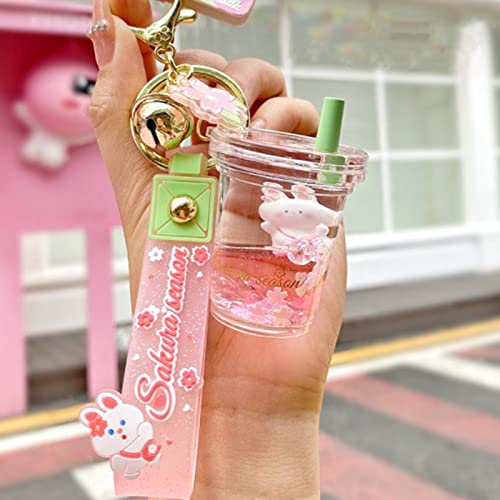 Creative Floating Cherry Blossoms Rabbit Keychain Liquid Huile Lapin Milk en mouvement Chaîne de clés flottants de la fleur de cerisier Cover