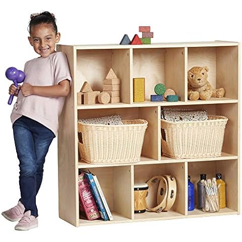 Birch Streamline 8-Section Storage Cabinet, Wood Book Shelf Organizer/Toy Storage for Kids, 36” Tall - Natural Cover
