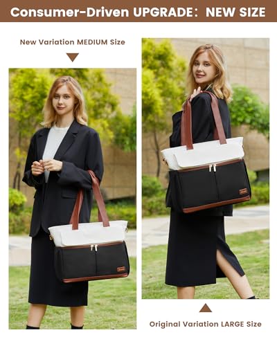 Image of LOVEVOOK Upgrade Version Work Bags for Women 15.6 Inch Laptop Bag Large Capacity Mutiple Pockets Teacher Bag Water Resistant Canvas Tote Bag Purse for Office Travel College Nurse Teacher, Black Brown