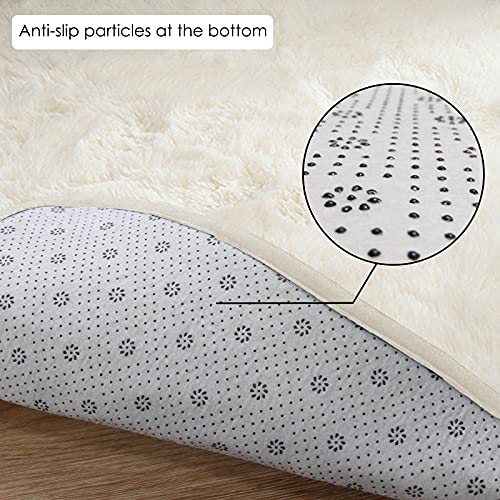 Miemie 5.3X5.3 Soft White Round Area Rug For Bedroom Modern Fluffy Circle Rug For Kids Girls Baby Room Indoor Plush Circular Nursery Rugs Cute Cozy Area Rugs For Living Room #TOP4