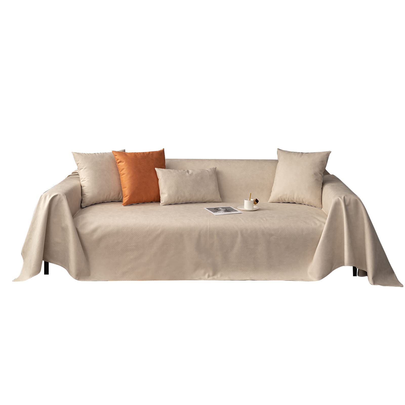 VanderHOME Impermeable Fundas de sofá Suave Proteger Muebles Extraíbles Funda de Cojín Ajustables Antideslizante Funda Cubre Sofá elástica para Mascotas niños 210 * 90cm-Beige
