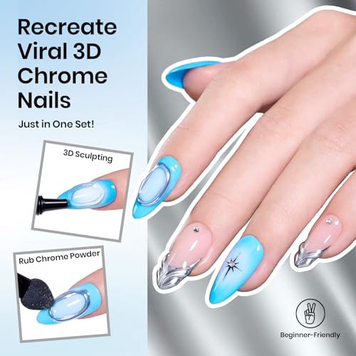 Image of Beetles Chrome Nail Art Gel 3D Sculpting Gel, Clear No Wipe Rhinestone Glue for Chrome Powder, Mirror Effect Nail Designs, Builder Drawing Molding Gel for Gems DIY, 15g