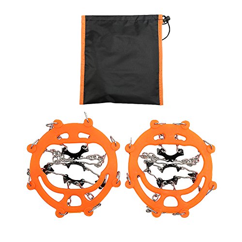 Cosyzone Crampons Traction Cleats Ice Grips Spikes for Shoe/Boots Safe for Walking, Jogging, Climbing Fishing Hiking-Orange (1 Pair)